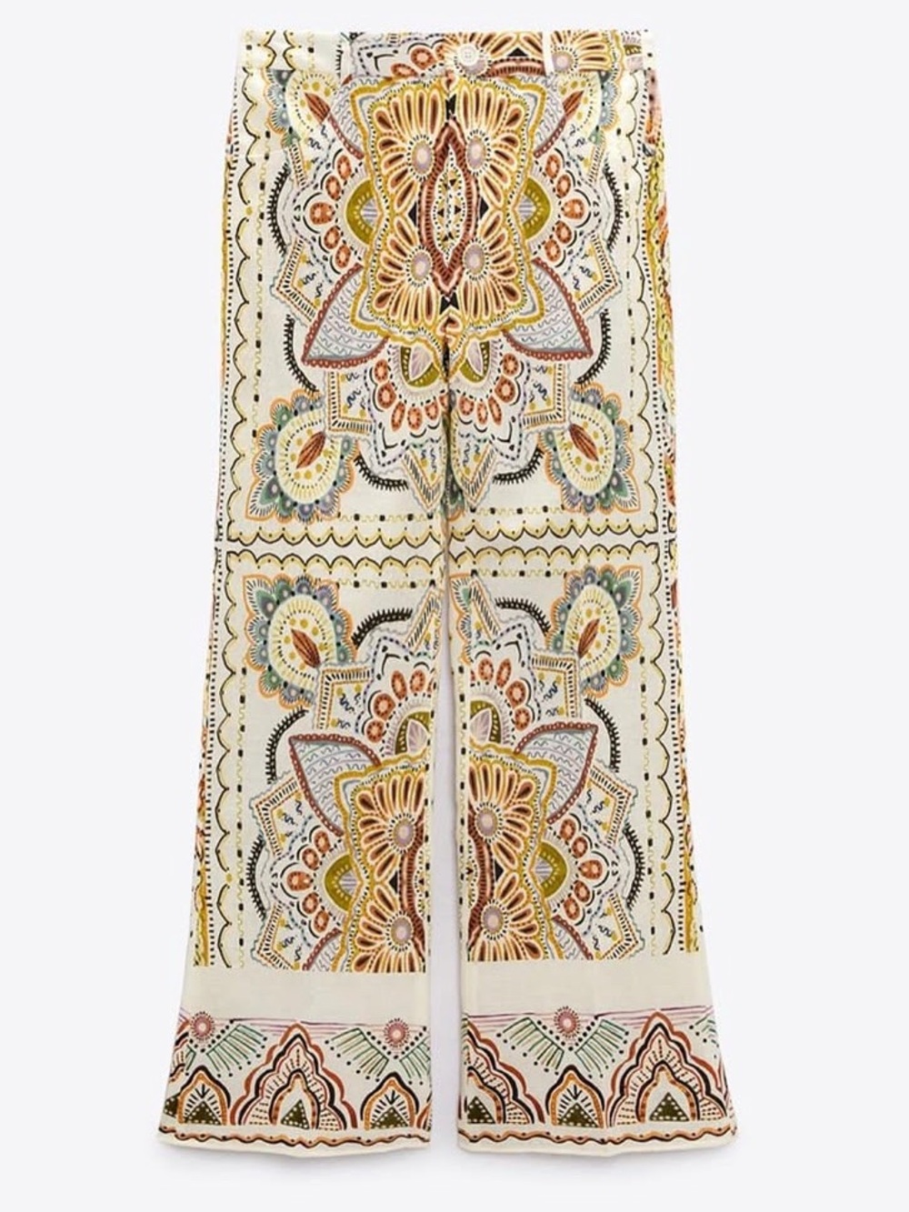 Embroidered Floral Wide-Leg Jumpsuit Pants in Cream